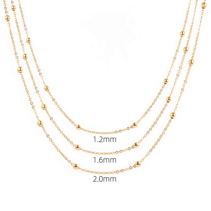 18K Gold Plated Beaded Choker Necklace - Stainless Steel Boho Chain Necklace for Women & Teen Girls