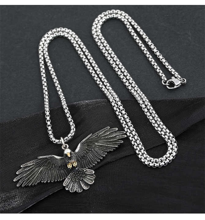 Hip Hop Stainless Steel Eagle Wing Spreading Pendant Necklace Jewelry