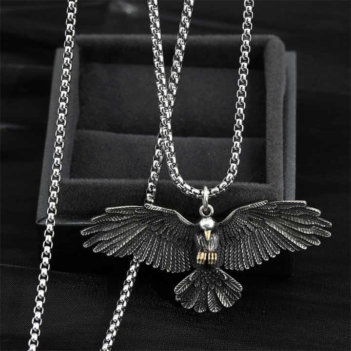 Hip Hop Stainless Steel Eagle Wing Spreading Pendant Necklace Jewelry