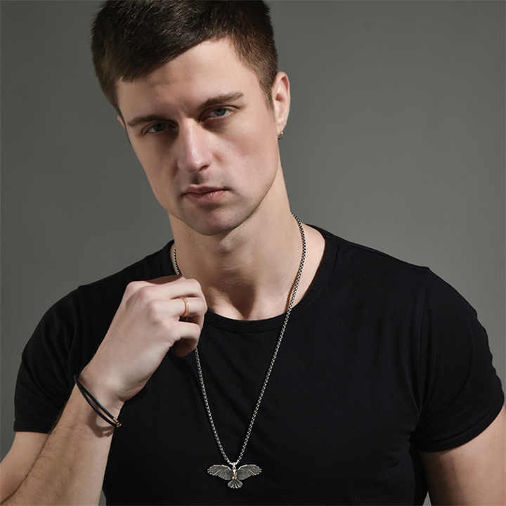 Hip Hop Stainless Steel Eagle Wing Spreading Pendant Necklace Jewelry