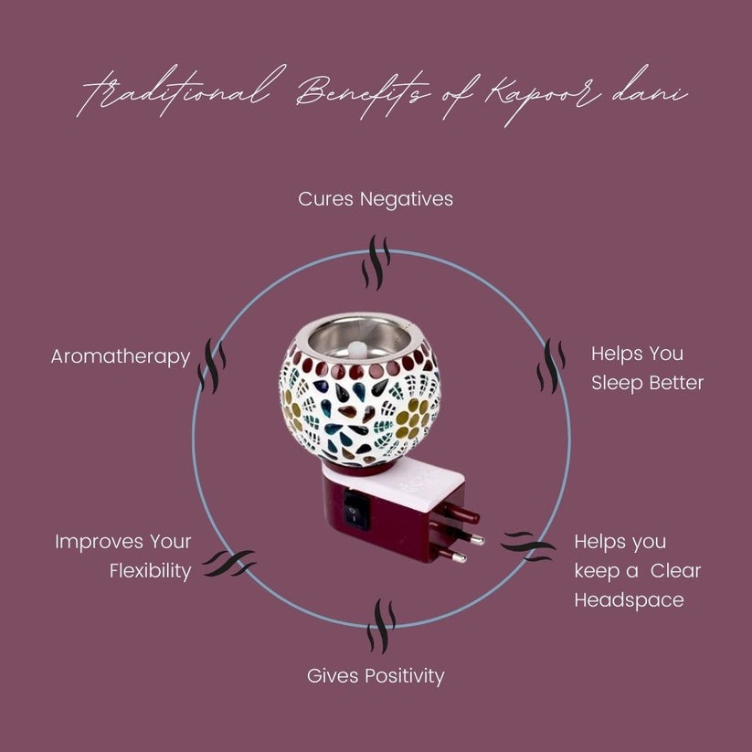 Ceramic Aroma Diffuser & Kapoor Dani with Night Light – Essential Oil & Camphor Burner (Pack of 1)