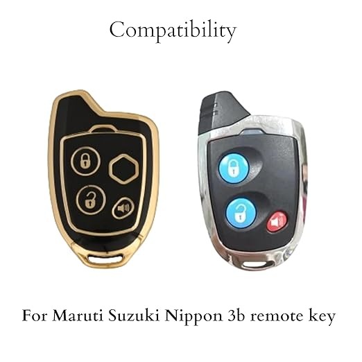 Suzuki Alto/800/K10 3-Button TPU Smart Key Cover – Glossy Black & Golden Remote Case