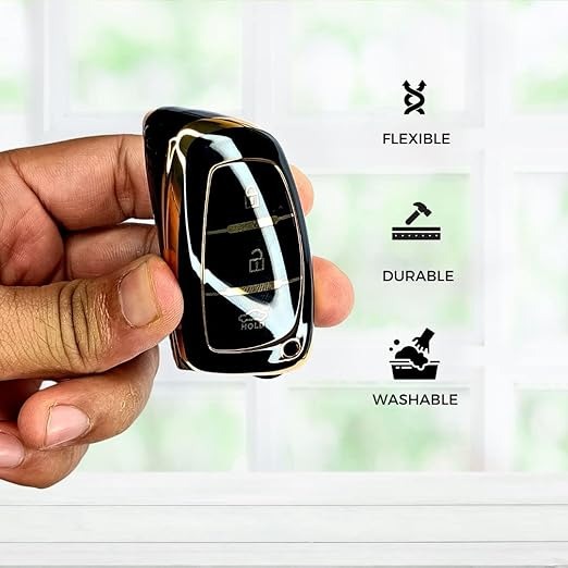 TPU Key Cover for Hyundai Verna 2019–2023 & i20 Magna/Sportz 2024–2025 – Flip Key Shell (Black)