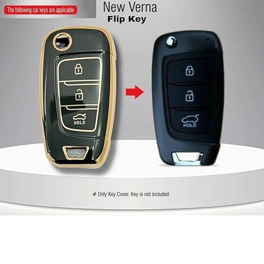 TPU Key Cover for Hyundai Verna 2019–2023 & i20 Magna/Sportz 2024–2025 – Flip Key Shell (Black)