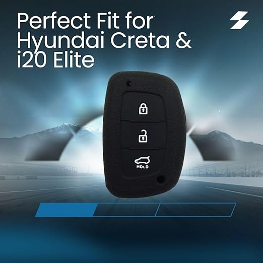Silicone Key Cover for Hyundai Creta & i20 Elite – Black, 3-Button Remote Case with Premium Rubber Protection (Pack of 1)