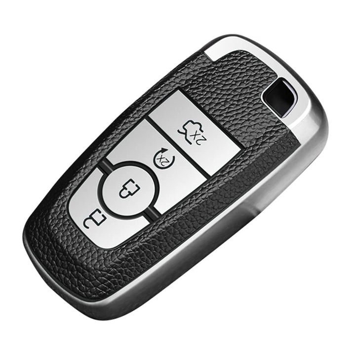 TPU Smart Key Cover for Ford Ecosport, Aspire, Freestyle, Endeavour – Silver Soft Shell with Leather Texture – Push Button Start Remote Protection