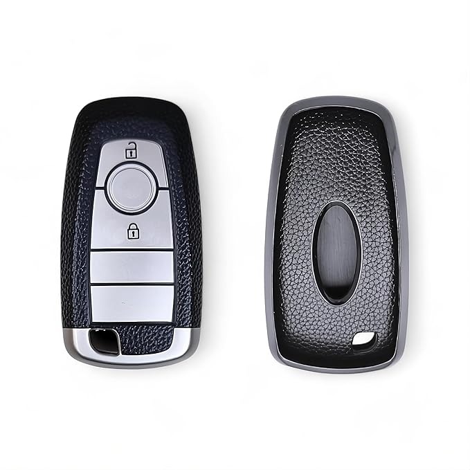 TPU Smart Key Cover for Ford Ecosport, Aspire, Freestyle, Endeavour – Silver Soft Shell with Leather Texture – Push Button Start Remote Protection