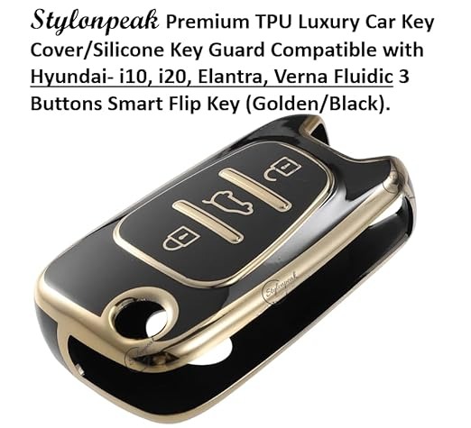 TPU Car Key Cover for Hyundai Elantra, Old i10, i20, Verna Fluidic – Durable, Stylish Protection for 2/3 Button Flip Smart Keys (Pack of 1)