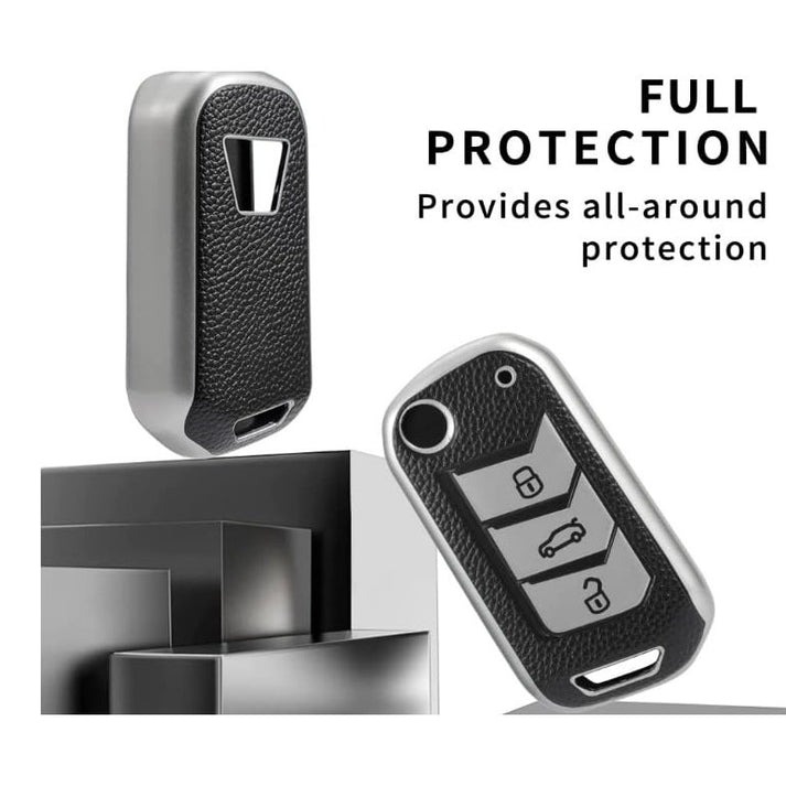 TPU 3-Button Flip Key Cover for Mahindra Thar, Bolero, Scorpio, XUV700, XUV300, TUV300, Marazzo – Stylish & Durable Car Key Case (Black, Pack of 1)