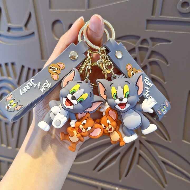 Tom & Jerry 3D Keychain – Cartoon Character with Rubber Strap | Cute Bag Charm for Kids & Fans | Key Ring Gift for Boys & Girls