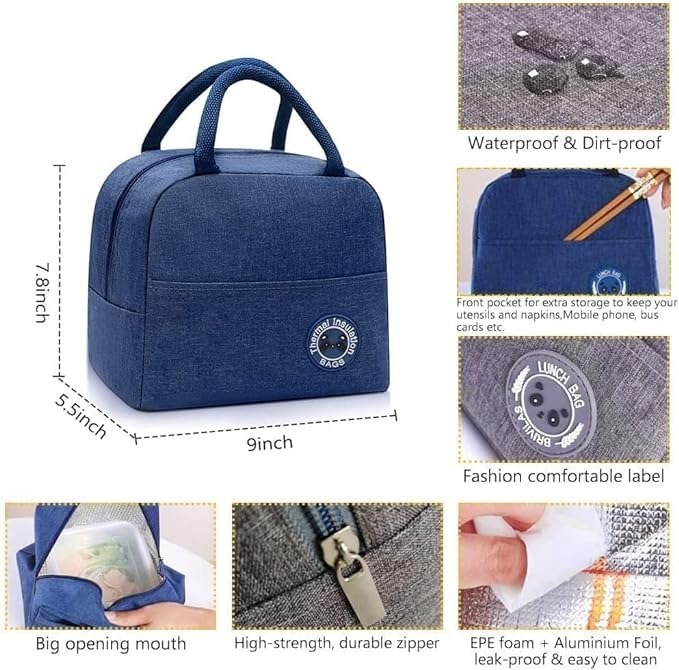 Insulated Lunch Bag for Women & Men – Reusable Lunch Box Tote with Zipper Closure for Office, School & Picnic – 1 Pc (Color May Vary)