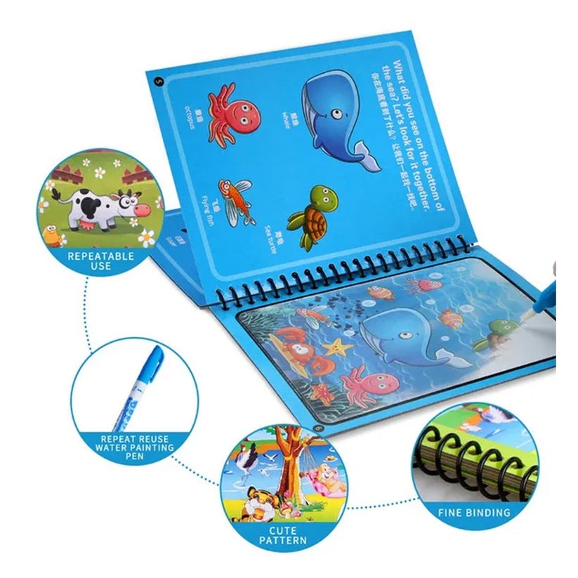 Water Coloring Book for Kids – Reusable Water Painting & Drawing Book for Toddlers 2-10 Years – Mess-Free Magic Color Activity Book (1 Pc, Designs May Vary)