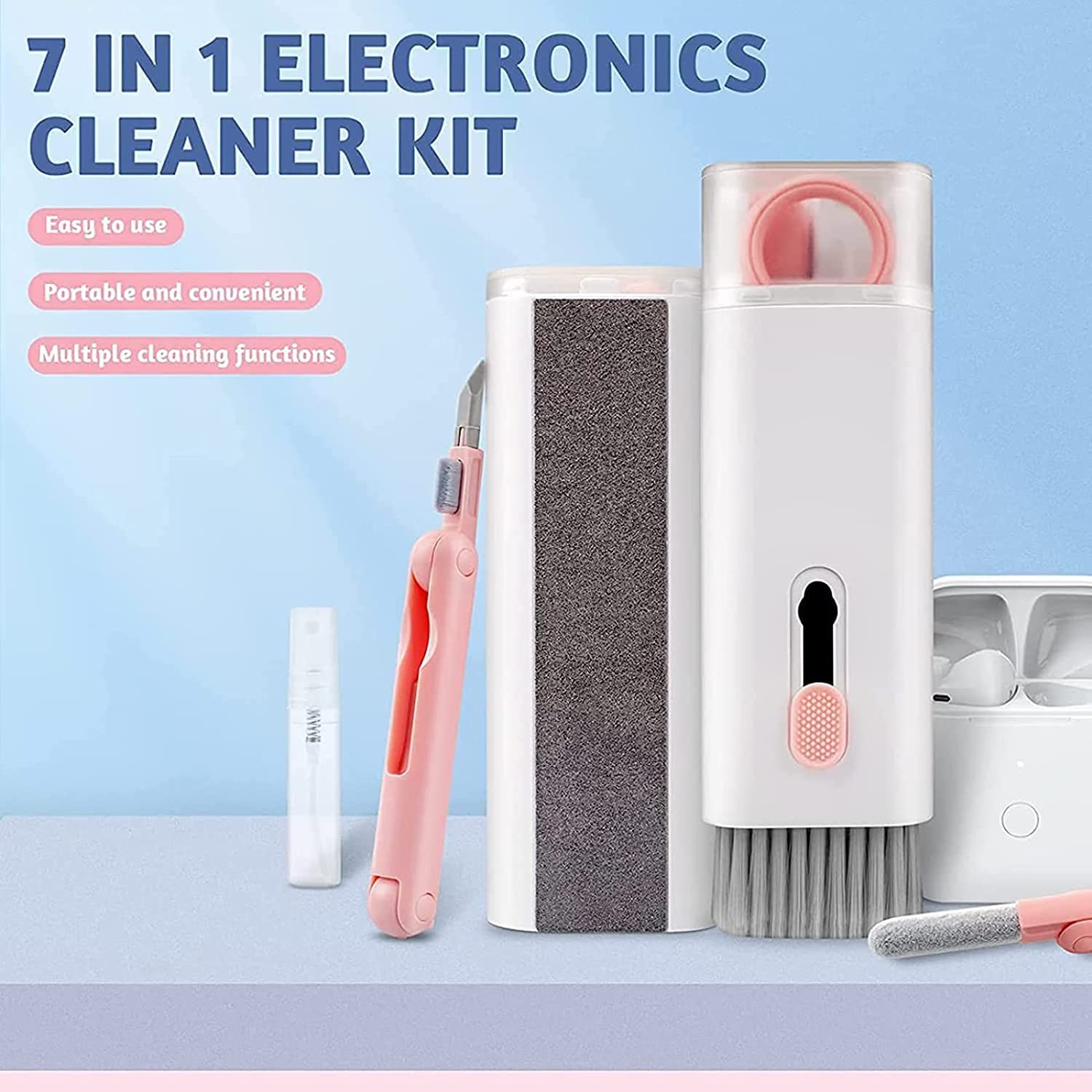 7-in-1 Keyboard Cleaning Brush Kit – Multi-Functional Cleaning Tools for Laptop, PC, Phone, Earbuds – Includes Keycap Puller, Screen Brush & Spray Bottle (Multicolored)
