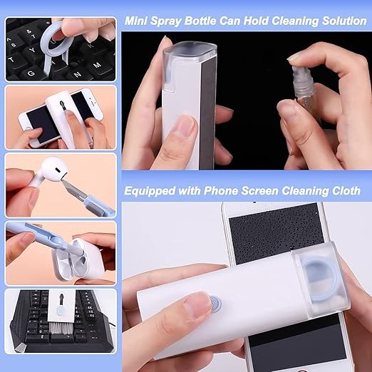 7-in-1 Keyboard Cleaning Brush Kit – Multi-Functional Cleaning Tools for Laptop, PC, Phone, Earbuds – Includes Keycap Puller, Screen Brush & Spray Bottle (Multicolored)