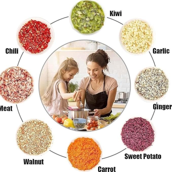 Hand Press Push Chopper for Vegetables & Fruits – 650ml Capacity, 3 Sharp Stainless Steel Blades, No Electricity Needed, Anti-Skid Base, Compact & Easy to Use 