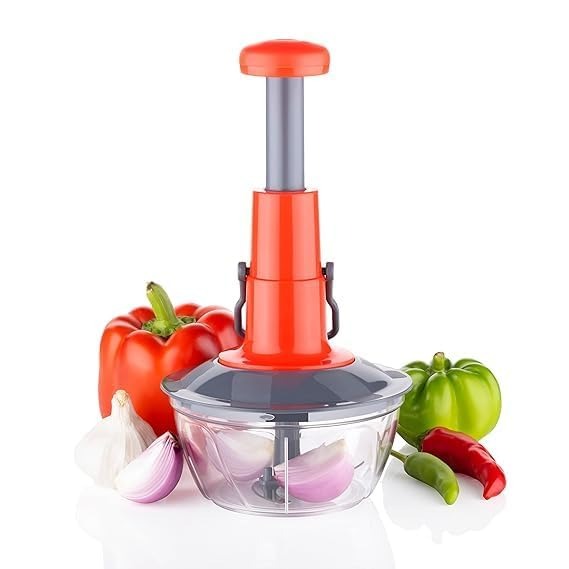 Hand Press Push Chopper for Vegetables & Fruits – 650ml Capacity, 3 Sharp Stainless Steel Blades, No Electricity Needed, Anti-Skid Base, Compact & Easy to Use 