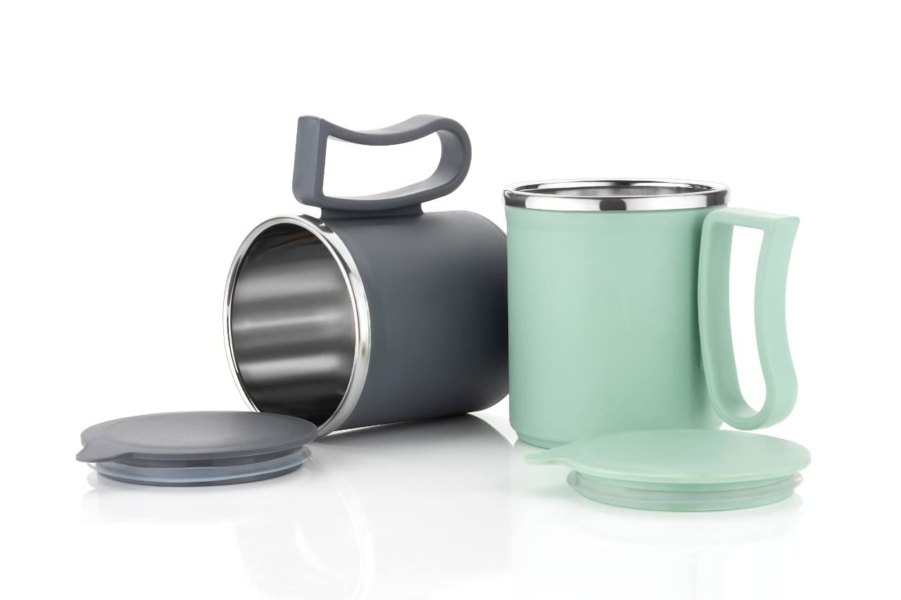 Stainless Steel Insulated Coffee/Tea Mug with Lid – 300ml Double Wall Travel Cup for Hot & Cold Beverages – Leakproof, BPA-Free, Ideal for Office & Home Use (1 Pc)