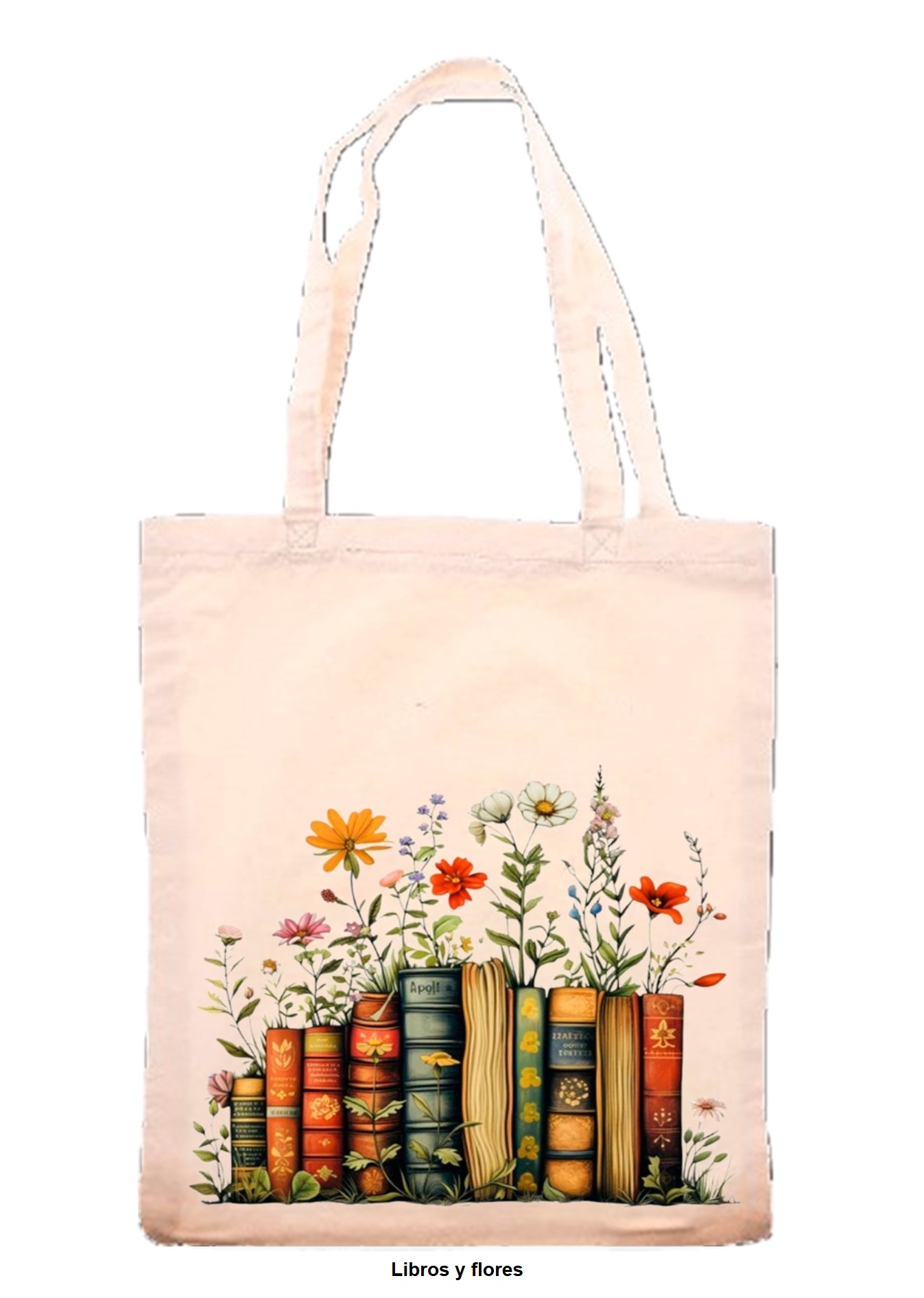Bolsa de tela de libros y flores