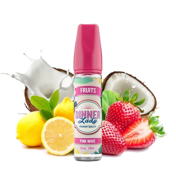 Pink Wave 0mg 50ml - Fruits by Dinner Lady   Pink Wave de Dinner Lady est une vague rose de fraises, de citron et de noix de coco dont les saveurs vous transporteront comme jamais auparavant.
