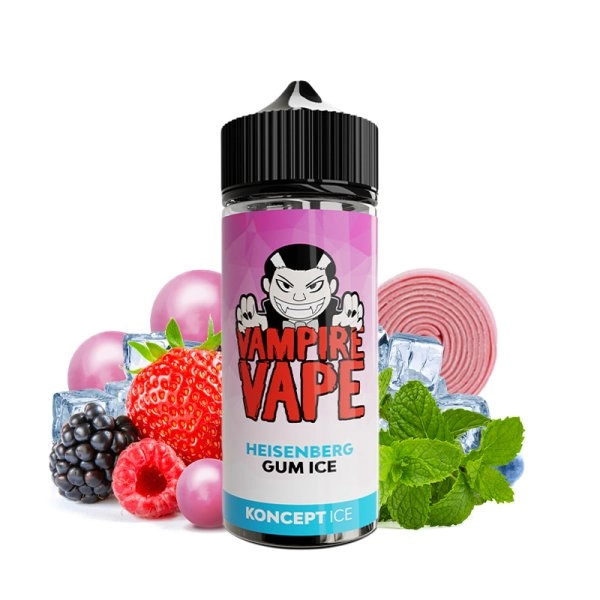 Heisenberg Gum Ice 0mg 100ml - Vampire Vape   Un mix fruité composé de fruits rouges et de bubble gum accompagné d'une note mentholée bien fraîche.