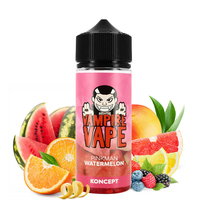E liquide Pinkman Watermelon Vampire Vape 100 ml. Une recette composée de fraise, framboise, pastèque et cerise.