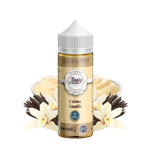 Crème Vanille 0mg 100ml - Tasty Collection by Liquidarom   Un étonnant liquide avec un custard léger et sucré et une note de vanille. 
