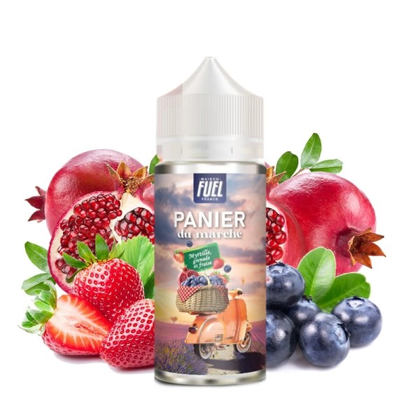 Myrtille Grenade et Fraise 0mg 100ml - Panier Du Marché by Maison Fuel   La superbe fusion entre de la myrtille, de la grenade et de la fraise, parfait pour les amateurs de eliquides fruités.