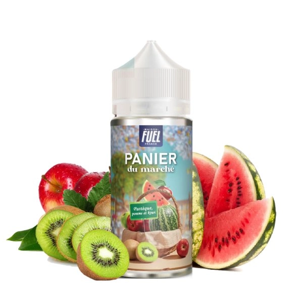 Pastèque Pomme et Kiwi 0mg 100ml - Panier Du Marché by Maison Fuel   Voici un mix juteux à souhait : Pastèque, pomme et kiwi.