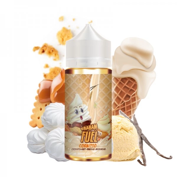 Cornitto 0mg 100ml - Graham Fuel by Maison Fuel   Amateurs de cônes glacés, ce jus est fait pour vous ! Gaufrette croustillante, crème glacée à la vanille et un soupçon de meringue, voilà la recette alléchante du Cornitto !