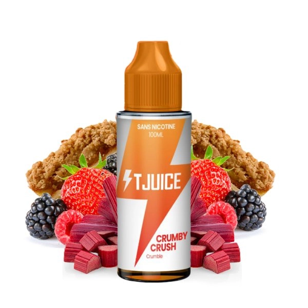 Crumby Crush 100ml 0mg - T-Juice   Une fusion chaleureuse de crumble croustillant et de fruit rouge complété d'une subtile rhubarbe.