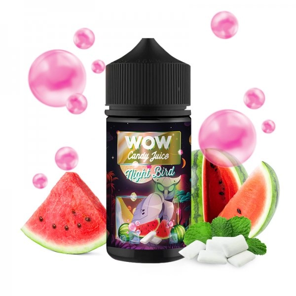 Night Bird 0mg 100ml - WOW by Candy Juice   Imaginez vous en train de savourer un chewing-gum à la pastèque .. Maintenant imaginez que vous pouvez le déguster à n'importe quel moment de la journée, c'est la promesse du Night Bird.