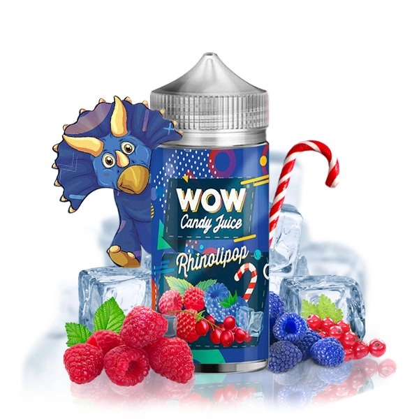 Rhinolipop 0mg 100ml - WOW by Candy Juice   Fruits rouges et framboise bleue fraîche avec une touche de gourmandise : Une sucette sucrée !