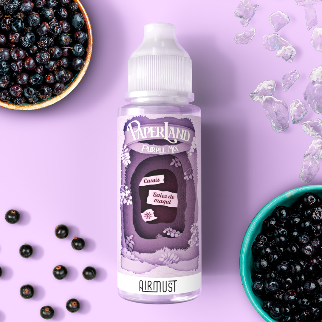 Paperland • Purple Mix 100ml Le mix exotique d’un jus de cassis bien frais agrémenté de baies de maqui apportant une saveur sucrée et légèrement acidulée.
