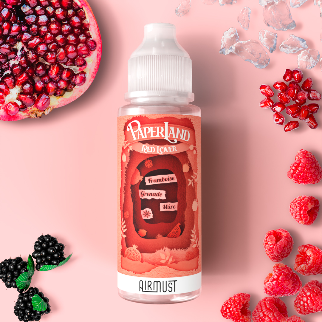 Paperland • Red Lover 100ml Coup de foudre entre une framboise charnue, une grenade à la chair acidulée et une mûre sauvage très fraiche.