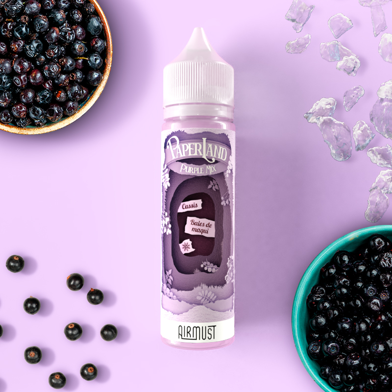 Paperland • Purple Mix 60ml Le mix exotique d’un jus de cassis bien frais agrémenté de baies de maqui apportant une saveur sucrée et légèrement acidulée.
