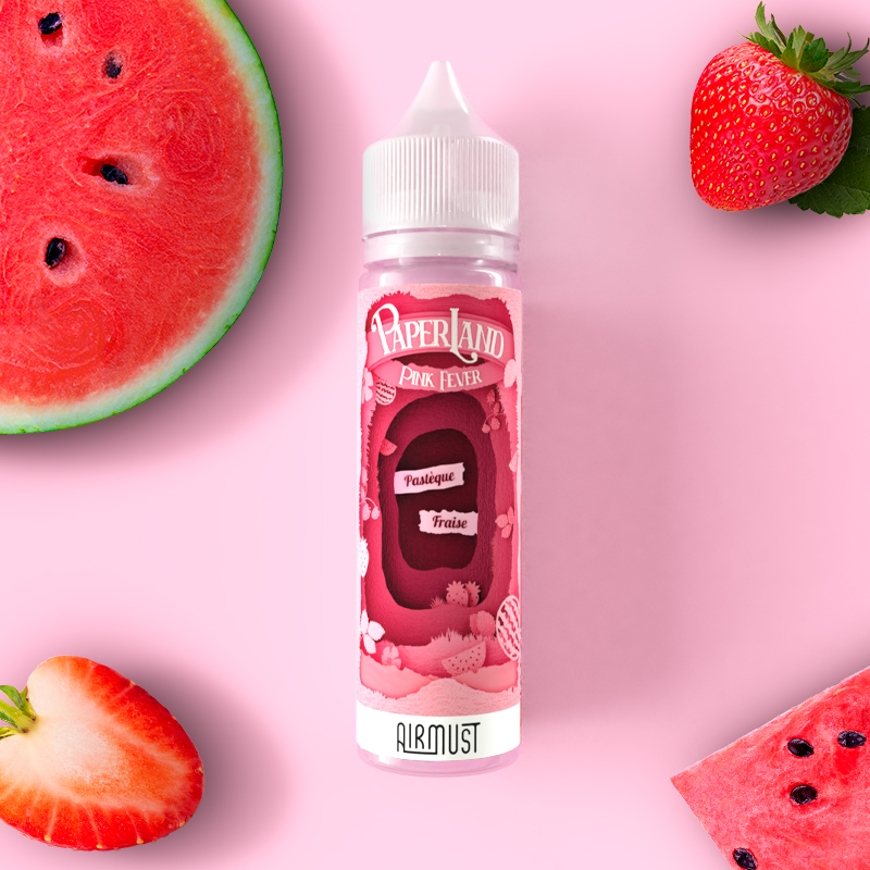 Paperland • Pink Fever 60ml Crush assuré pour cet accord parfait entre une pastèque et une fraise bien sucrée.