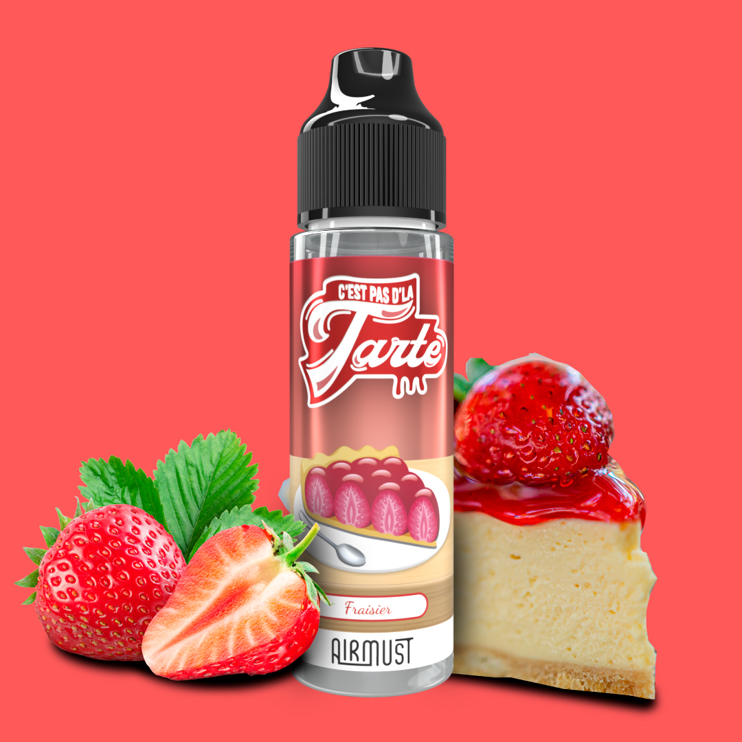 C'est Pas D'la Tarte • Fraisier 60ml La génoise, la crème à la vanille accompagnée de ses fraises sucrées et très parfumées pour un e-liquide incontournable.