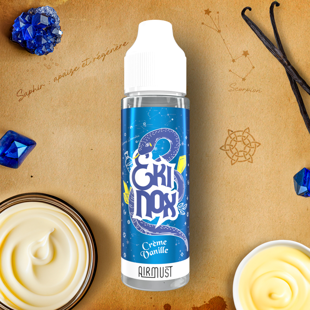 Ekinox • Crème Vanille 60ml La magnétique crème à la vanille Bourbon avec une pointe de caramel au beurre salé. Un e-liquide équilibré et réconfortant.