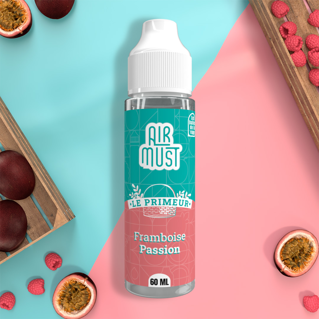 Le Primeur • Framboise Passion 60ml .  Ce duo fruité, concocté par Le Primeur est une valeur sûre : l'équilibre parfait entre le sucré et l'acide d'une framboise et un fruit de la passion musqué et tropical.