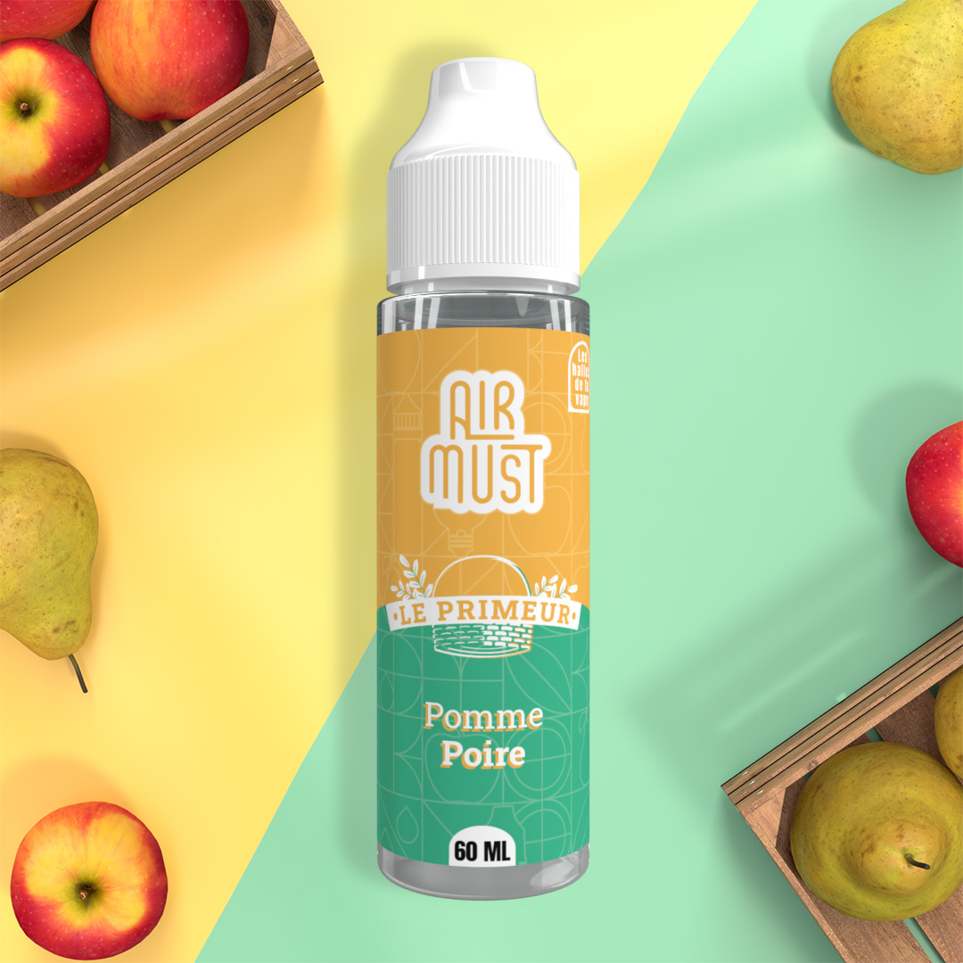Le Primeur • Pomme Poire 60ml .Le Primeur vous a préparé un mariage de saveurs entre une poire et une pomme, une association irrésistible sucrée et fruitée. Et ils vapèrent heureux…