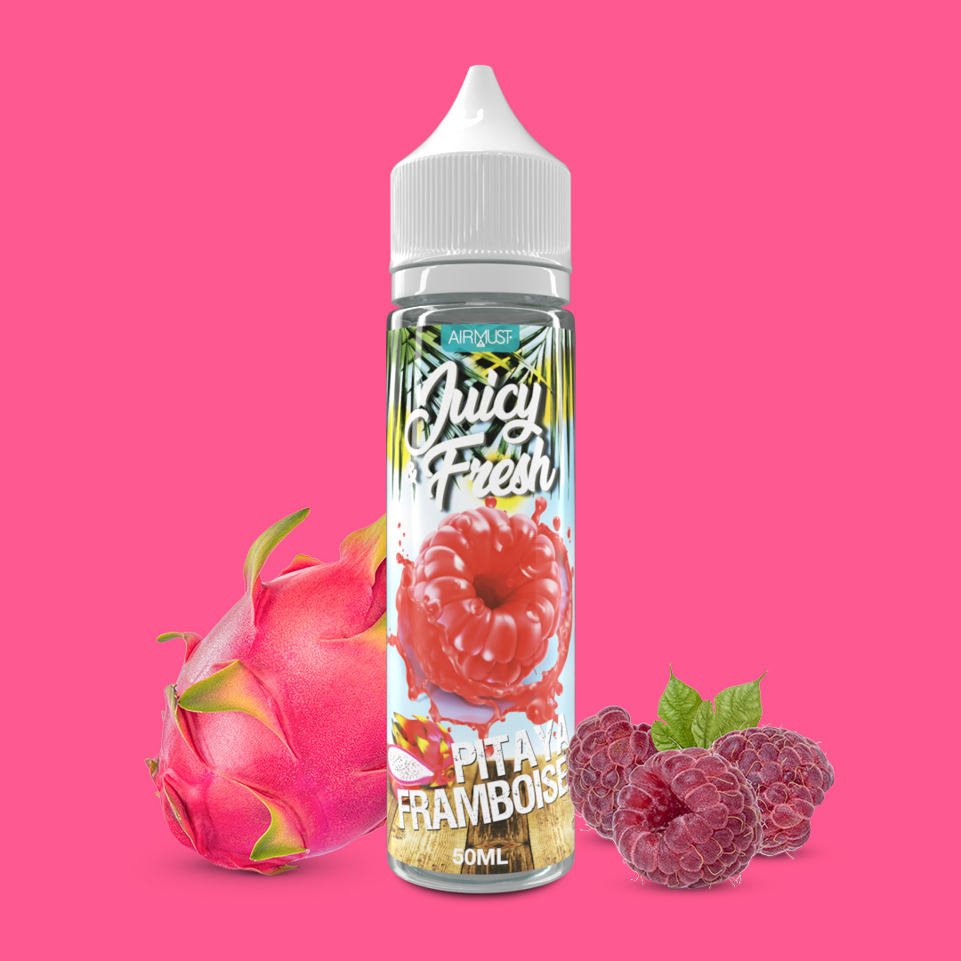 Juicy & Fresh • Pitaya Framboise 60ml Ce duo est la parfaite combinaison de la framboise rafraichissante et de la douceur du fruit du dragon.
