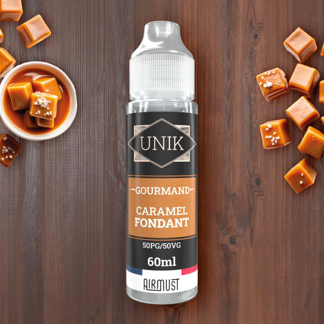 Unik • Caramel Fondant 60ml La friandise d'antan : un caramel au lait apportant une longueur en bouche de sucre caramélisé. 