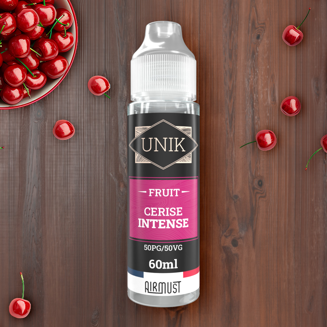 Unik • Cerise Intense 60ml Un goût fruité et sucré de cerise mûre légèrement acide qui vous rappellera vos cueillettes d'été.