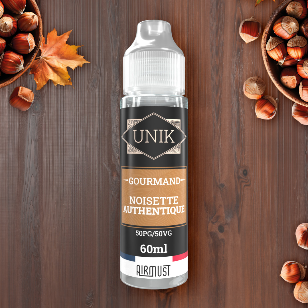 Unik • Noisette Authentique 60ml Une authentique purée de noisettes sucrée et crémeuse.  
