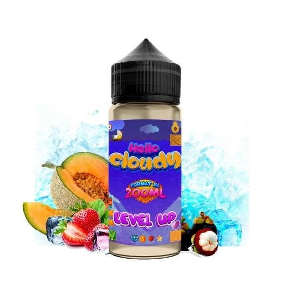 Level up 0mg 200ml +Pipette - Hello Cloudy   Passez au niveau suivant avec cette recette unique aux notes de fraises bien mûres, de melon jûteux et de mangoustan.