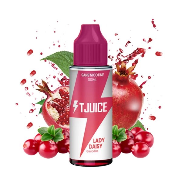 Lady Daisy 100ml 0mg - T-Juice   Un amalgame de fruits envoûtant, de grenadine rejoints par des grenades et des cranberries, et fini sur une douce note de vanille.