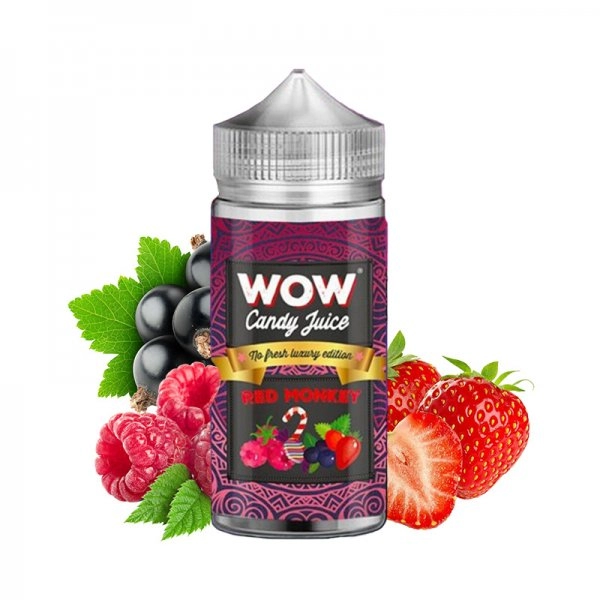 Red Monkey No Fresh 0mg 100ml - WOW by Candy Juice   De branche en branche, notre Red Monkey est allé vous chercher des arômes surprenants afin de vous servir un E-liquide somptueux. Un mélange de bonbon framboise, cassis et fraise.