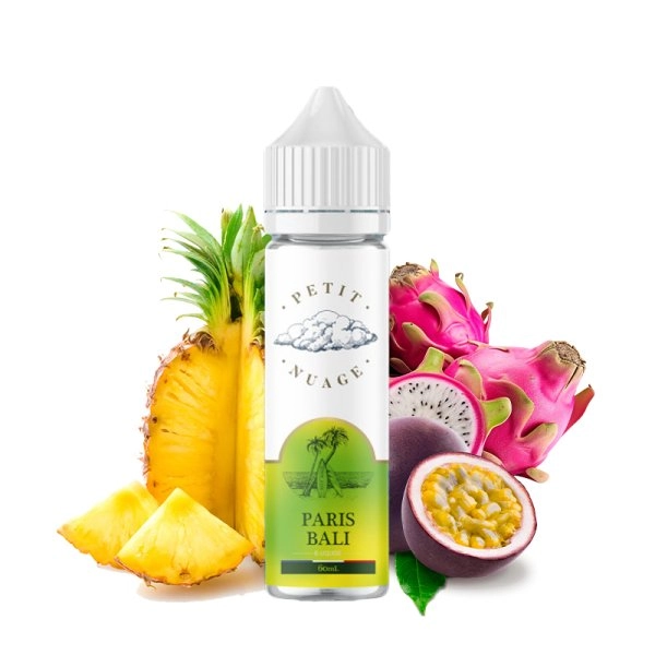 Paris Bali 0mg 50ml - Petit Nuage   Un jus de corossol accompagné de fruit de la passion, pitaya et d'ananas.