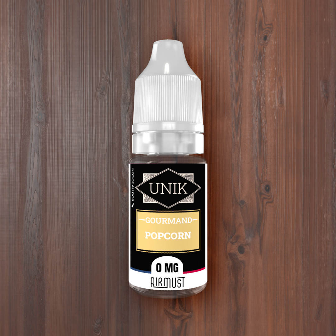 Unik • Pop Corn 10ml AIRMUST Un popcorn grillé au beurre évoquant le maïs éclaté.