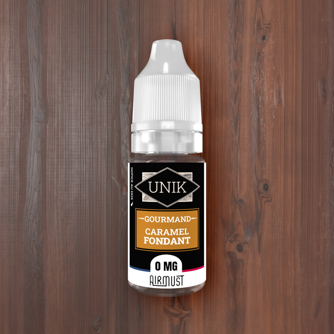 Unik • Caramel Fondant 10ml AIRMUST La friandise d'antan : un caramel au lait apportant une longueur en bouche de sucre caramélisé.